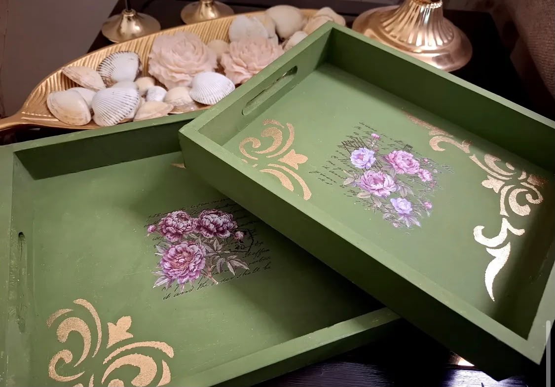 Sage Green Blossom Trays